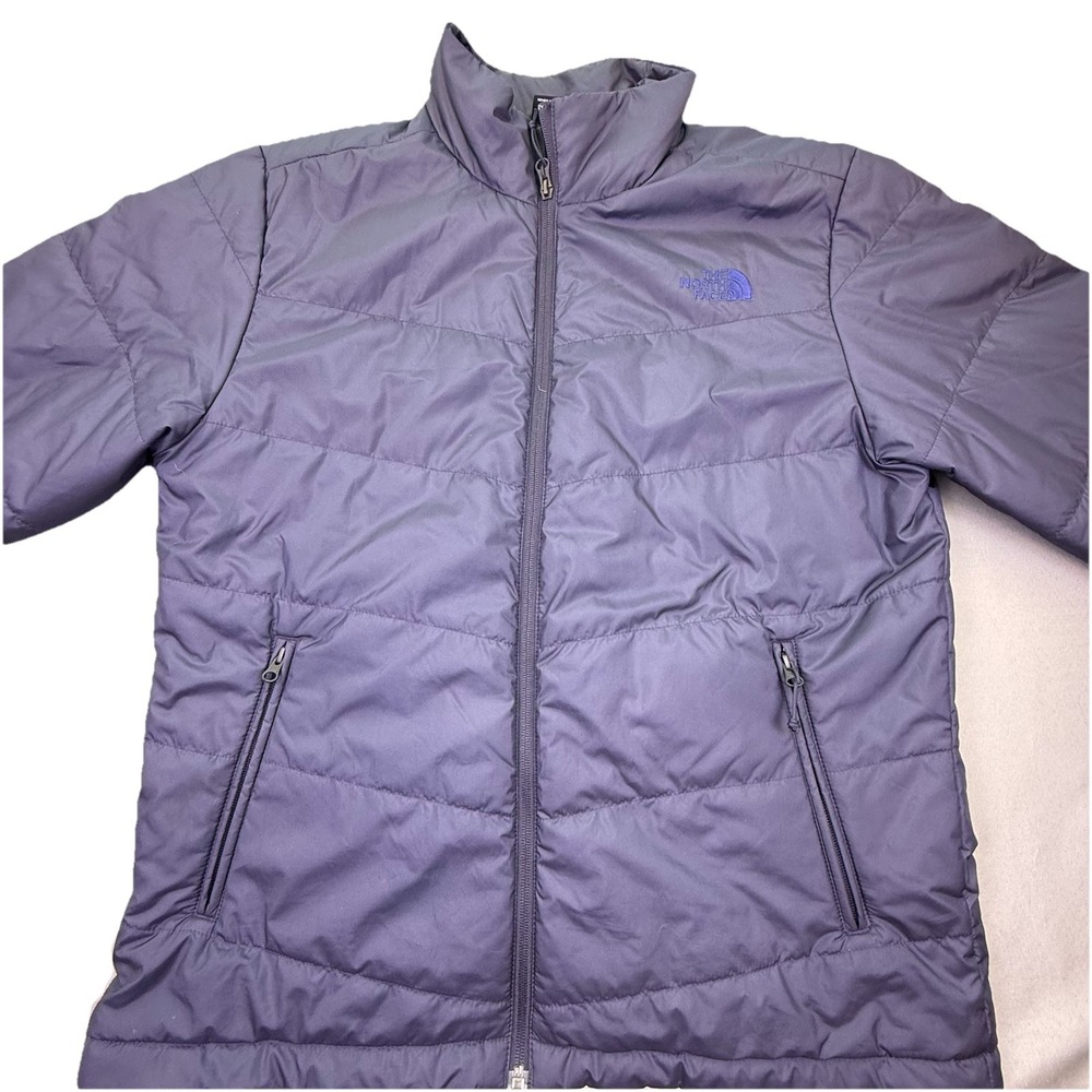 The‎ North Face Men's Navy Puffer Jacket L Logo Zipper Full Zip Stand-Up Collar